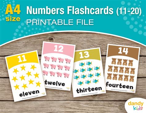 Numbers 11 20 Flashcards A4 Printable Flashcards Set Of Etsy