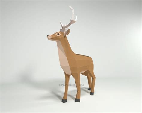 Deer Papercraft Deer Diy Paper Statue Stag 3d Low Poly Diy Etsy Uk