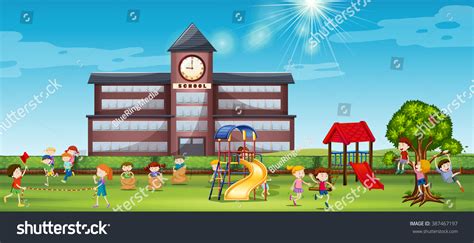 Children Playing School Yard Illustration Stock Vector Royalty Free