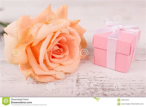 Flowers Composition For Women S Day Orange Rose On Old White Wooden