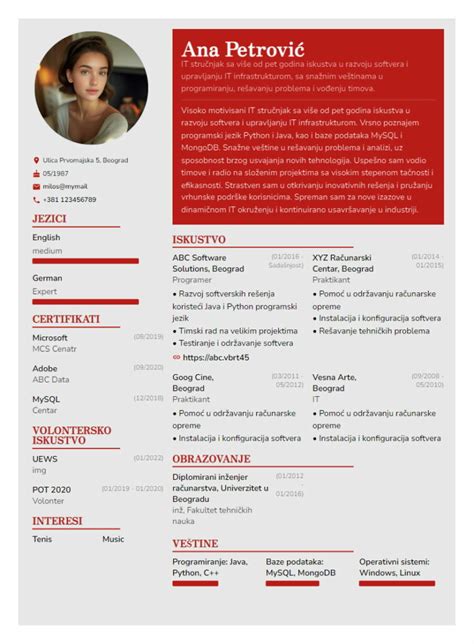 Cv Primeri Napravite Besplatan Cv Sa Na Im Cv Maker