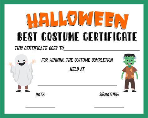 Halloween Costume Certificate Template