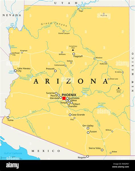 Arizona Political Map With Capital Phoenix Important Cities Rivers