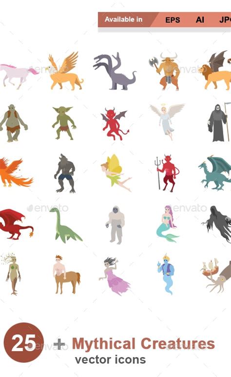 Mythical Creatures Color Vector Icons Icons Graphicriver