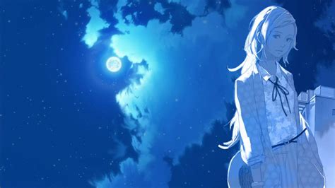 Blue Clouds Night Moon Anime Anime Girls Space Moons Hd