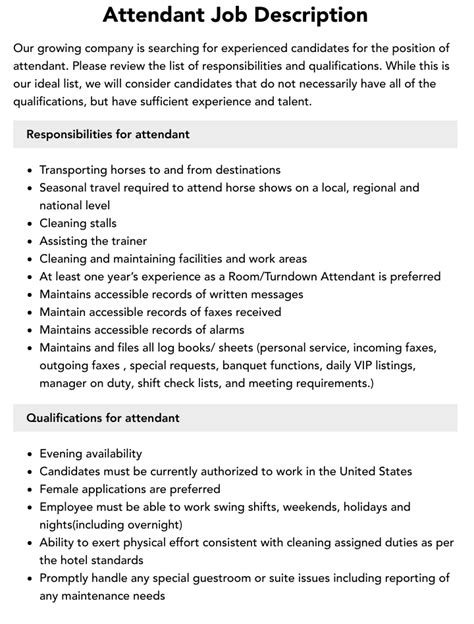 Attendant Job Description Velvet Jobs