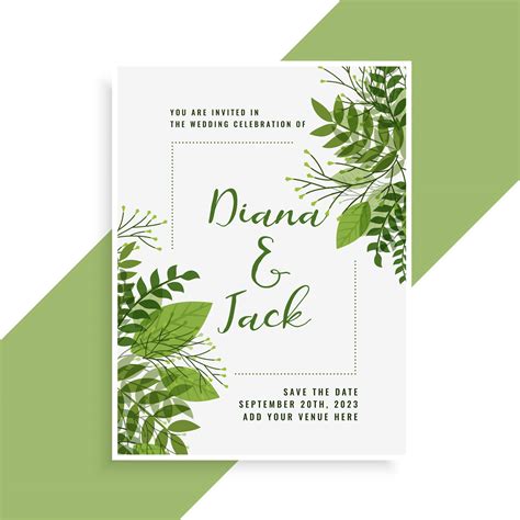 Wedding Invitation Card Design In Floral Green Leaves