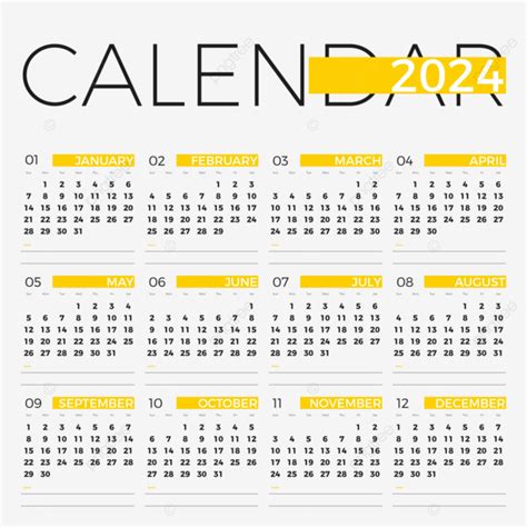 Kalender 2024 Einfach Gelb Vektor Kalender 2024 Kalendervektor