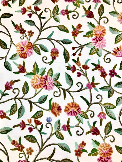 Multicolor Crewel Kf 001 Embroidered Crewel Fabric By The Yard