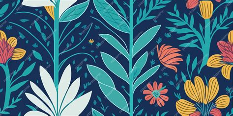 봄철 열대 꽃과 패턴이 어우러지는 플로럴 심포니 | 프리미엄 벡터