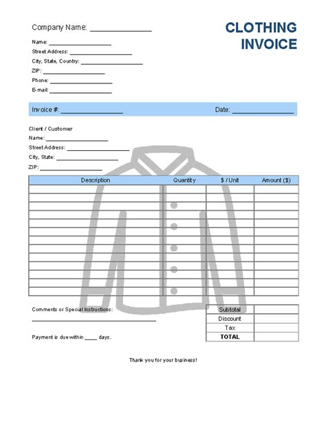 Clothing Garments Invoice Template Invoice Generator