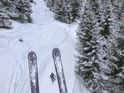 Panoramic Top View Of Ski Pistens Winter Forest In Austrias Alps