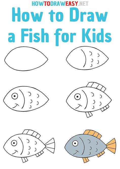 How To Draw Step By Step A Fish For Kids In 2021 Fish Drawing For