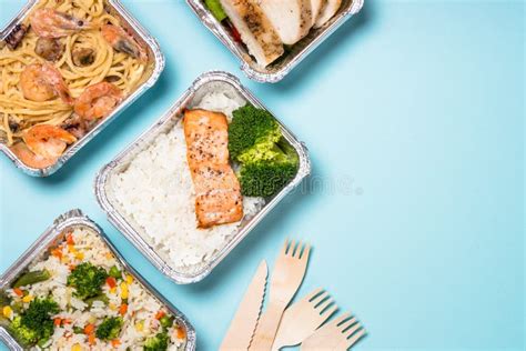 Food Delivery Concept Healthy Lunch In Boxes Stock Photo Image Of