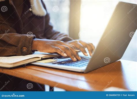Hands Student And Black Woman Typing On Laptop Working On Assignment