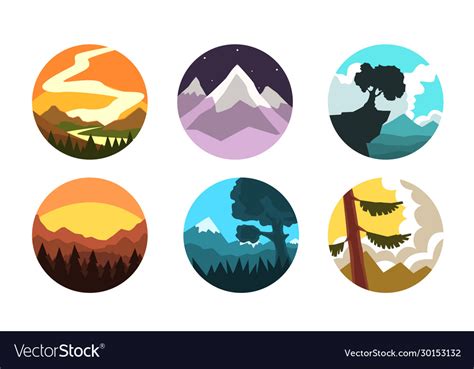 Wild Nature Landscapes In Circles Collection Vector Image