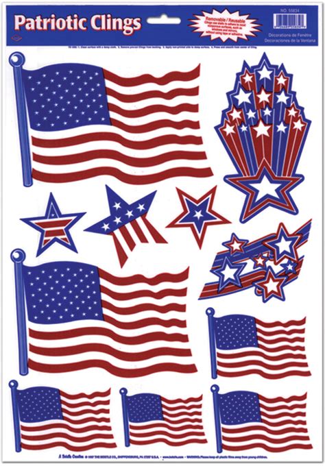 Wholesale Patriotic Clings 11 Per Sheet Red White Blue 12 X 17