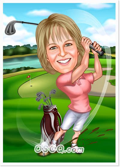Female Golf Player Caricature Golf Accessories Ladies Custom Cartoons