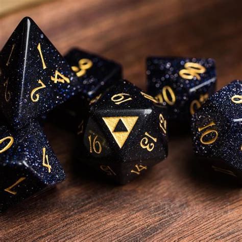 Full Set Blue Goldstone Dnd Dice Set Engraved For Dungeons And