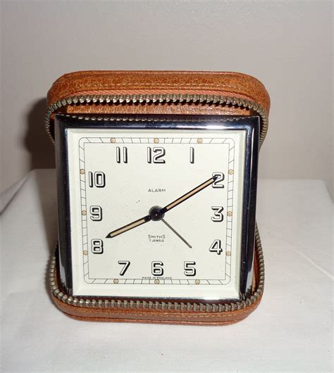 Vintage Smiths Travel Alarm Clock In A Zippered Brown Leather Case