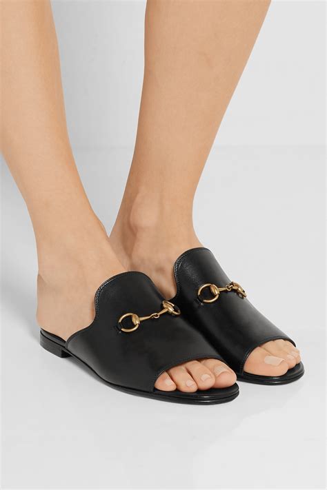 Gucci women's ouverture slide sandals. Gucci Horsebit-detailed Leather Slides in Black - Lyst
