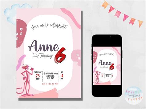 Digital Pink Panther Birthday Party Invitation Etsy