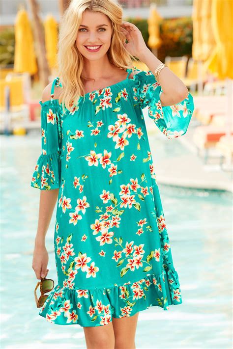Floral Print Bardot Beach Dress Dresses Uk Cotton Dresses Cute