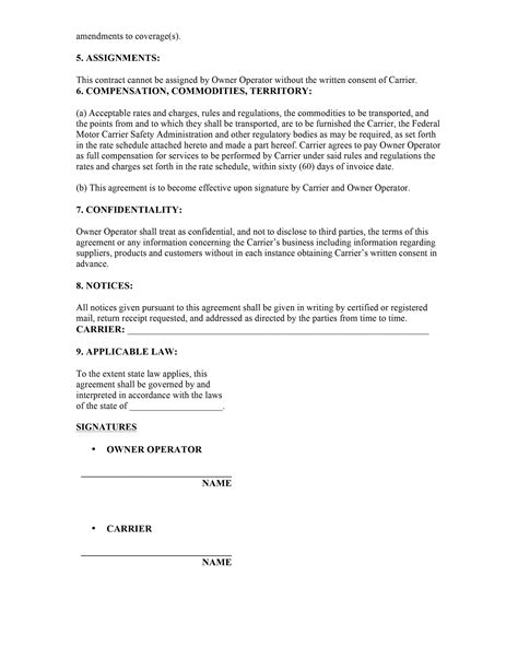 Owner Operator Lease Agreement Printable Form Templates And Letter