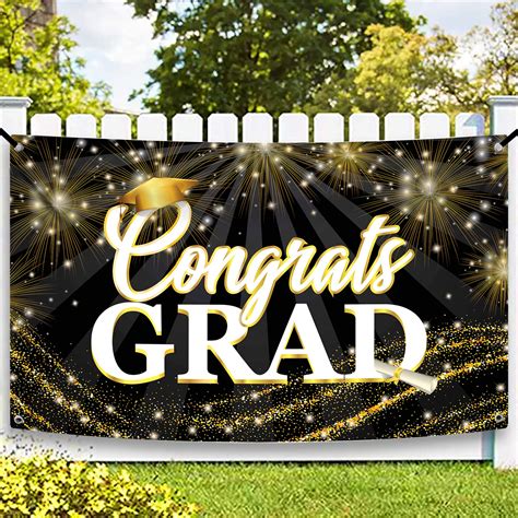 Buy Big Congrats Grad Banner 72x44 Inch Graduation Backdrop Black