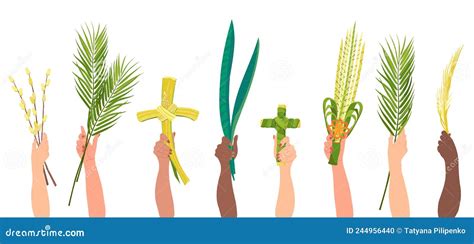 Hands With Palm Branches On Sunday Vector Stock Vector Illustration