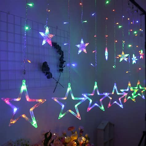 Led Starry Star Lights Light String Five Pointed Star Curtain Lights