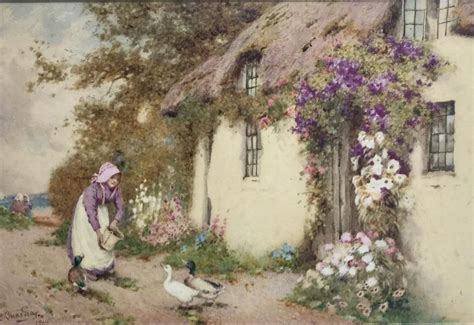 John Abernethy Lynas Gray Watercolour ‘ Girl Feeding Ducks In Front Of