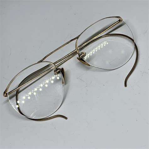 Vintage 12k Gf Eyeglasses Partial Wire Rim Wrap Around Ear Bifocals Theatre Costumes Props Gold