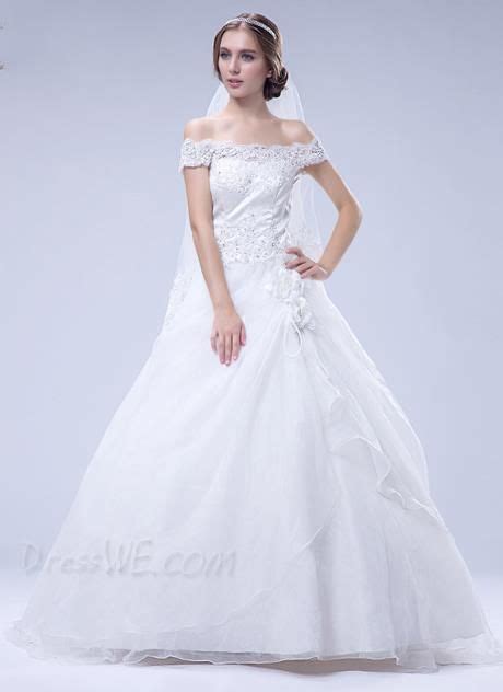 Chic Off The Shoulder Appliques Flower Ball Gown Wedding Dress 10972670