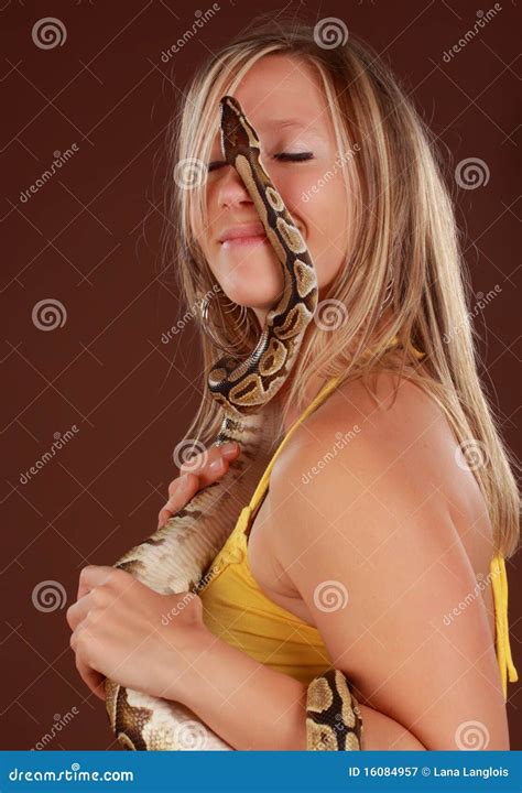 Woman Holding A Snake Stock Image Image Of Constrictor