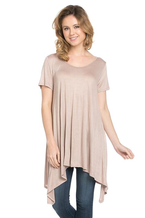 Womens Short Sleeve Comfy Loose Fit Handkerchief Hem Tunic Top 5031 It Mocha C912cmwhr7t