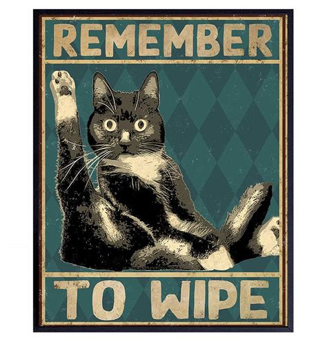Funny Cat Bathroom Decor Remember To Wipe Cat Poster Etsy