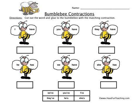 Word Contractions Worksheet