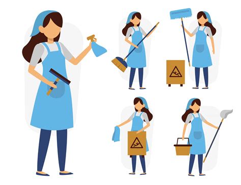 Set Of Female Maid Or Housekeeper In Cartoon Characters Vector 2917822 Vector Art At Vecteezy