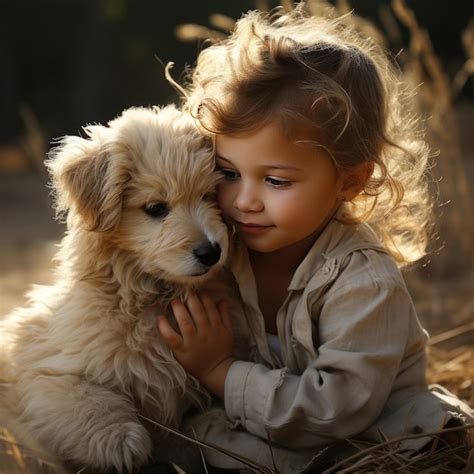 Premium Ai Image Baby Hugging His Dog Puppy Animal Therapy