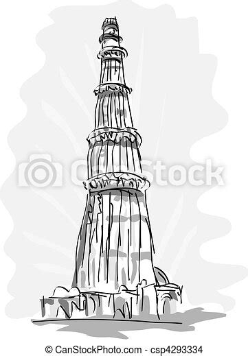 The iconic french structure has been a focus of fascination for many. Zeichnung von minara, qutub, delhi, indien, turm - hand ...