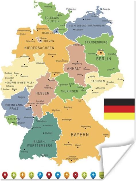 Poster Kaart Van Duitsland Met De Deelstaten 60x80 Cm