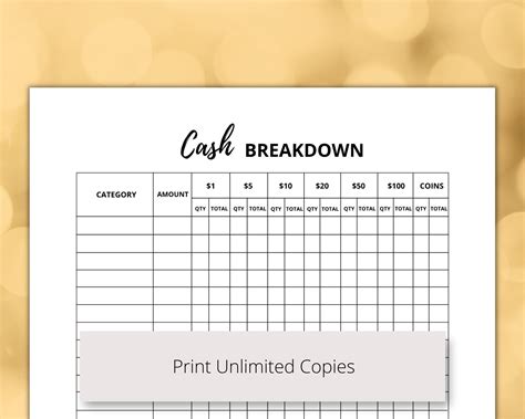 Cash Breakdown Sheet Printable Pdf Money Breakdown Form By