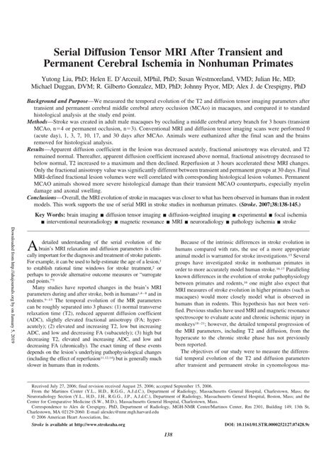 Pdf Serial Diffusion Tensor Mri After Transient And Permanent