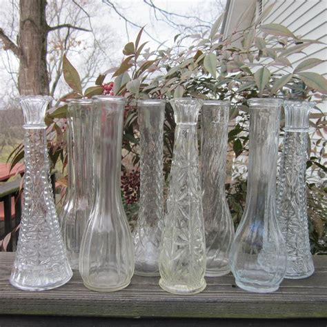 Eight Vintage Clear Glass Bud Vases Wedding By Simplysuzula