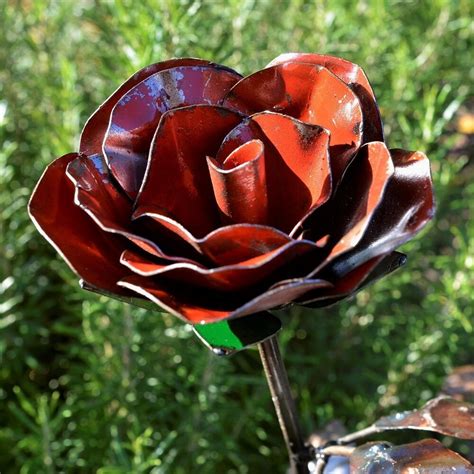 Metal Rose Garden Ornament Sculpture Art Handmade Recycled Etsy Uk