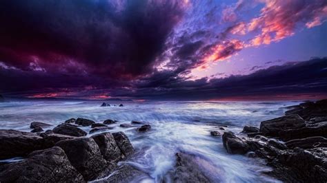 Wallpaper Id 171601 Purple Sky Ocean Sunset Waves Ocean Waves