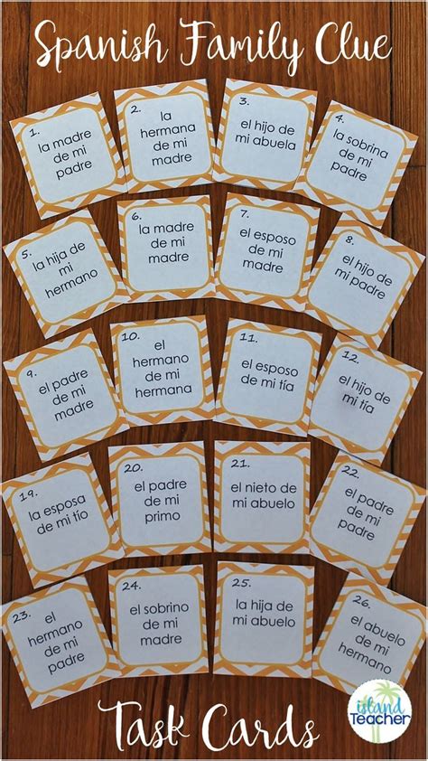 30 La Familia Spanish Family Clue Task Cards along with activity ...
