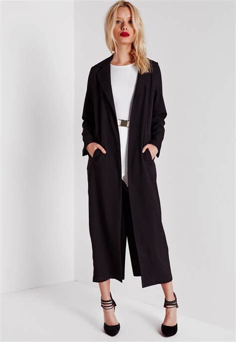 Long Sleeve Maxi Duster Coat Black Missguided