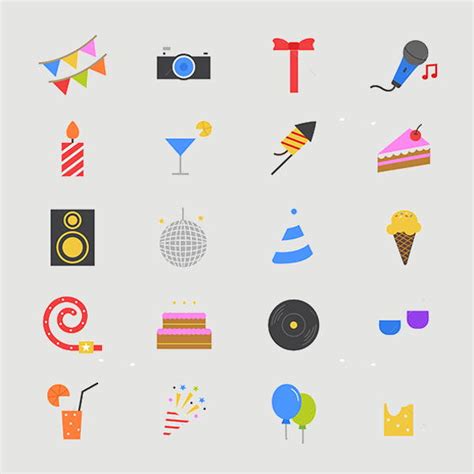 9 Flat Party Icons Designs Templates